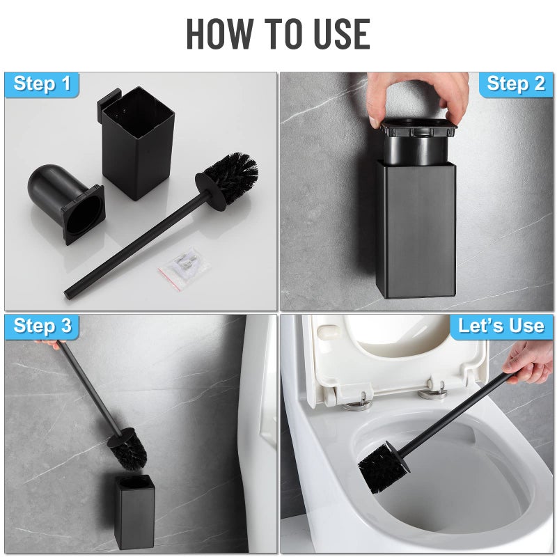 BVL Toilet Brush and Holder Black Toilet Bowl Brush for Ceaning with Stainless Steel Handle Wall Mounted - Image 5